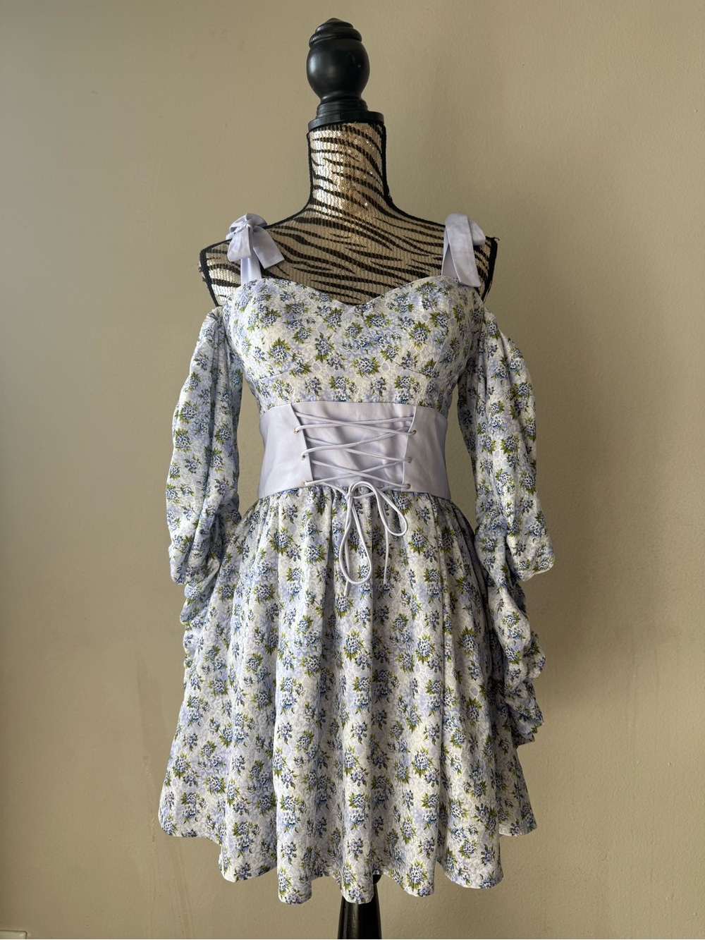 ASOS Floral Corset Puff Sleeve Mini Dress Purple Blue Size 6